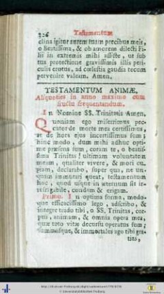 Testamentum Animae. Aliquoties in anno maximo …