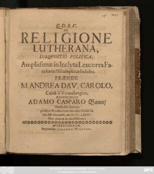 De Religione Lutherana, Disquisitio Politica