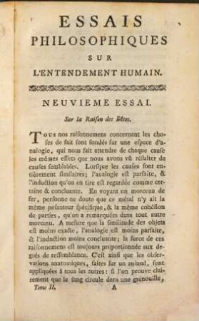Oeuvres Philosophiques De M. D. Hume : Traduits De L'Anglois. 2, Tome Second Contenant Les quatre derniers Essais sur l'entendement Humain & les quatre Philosophes