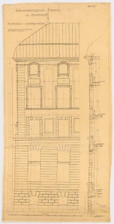 Großherzogliches Museum, Darmstadt Ausführungsprojekt ab 1896: Hinterbau: Ansicht der Westseite 1:25
