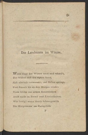 Der Landmann im Winter.