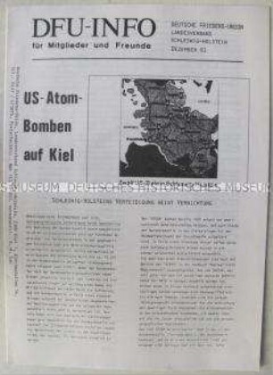 Mitteilungsblatt der Deutschen Friedensunion über Ziele amerikanischer Atomraketen in Schleswig-Holstein im Falle eines Krieges mit der Sowjetunion - Sachkonvolut