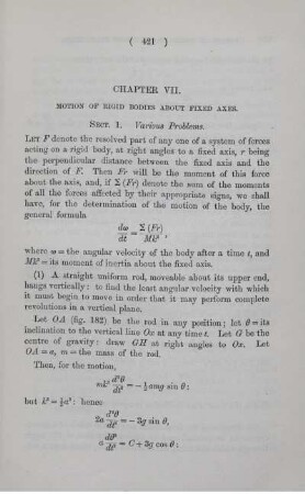 Chapter VII. Motion of rigid Bodies about fixed axes.