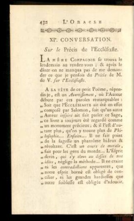 XIe. Conversation. Sur le Précis de l'Ecclésiaste