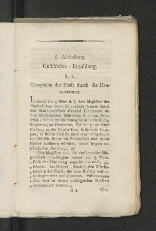 I. Abtheilung. Geschichts-Erzählung.