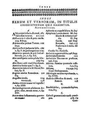 Index Rerum Et Verborum, In Titulis Observationum Quæ Habentur.