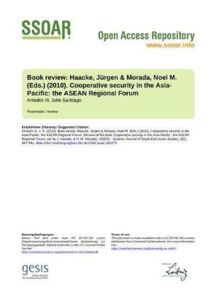 Book review: Haacke, Jürgen & Morada, Noel M. (Eds.) (2010). Cooperative security in the Asia-Pacific: the ASEAN Regional Forum
