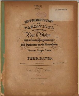 Introduction et variations sur un thème Russe : pour le violon avec accompagnement de l'orchestre ou de pianoforte ; oeuv. 6