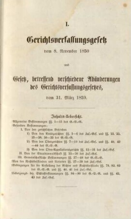 I. Gerichtsverfassungsgesetz vom 8. November 1850