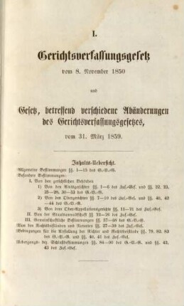 I. Gerichtsverfassungsgesetz vom 8. November 1850