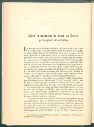 Sobre la necesidad de crear un Banco privilegiado de emisión