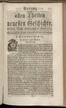 XXXIX. Nachlese. Coburg, den 27. Sept. 1752.