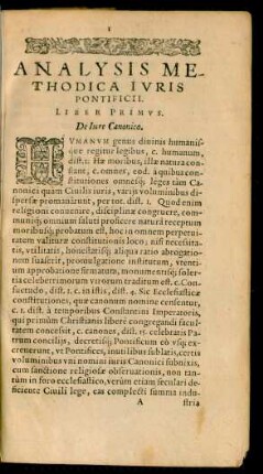 Analysis Methodica Iuris Pontificii. Liber Primus.