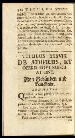 Titulus XXXVIII. De Aedificiis, Et Operis Novi Nunciatione. Von Gebäuden und Bau-Recht