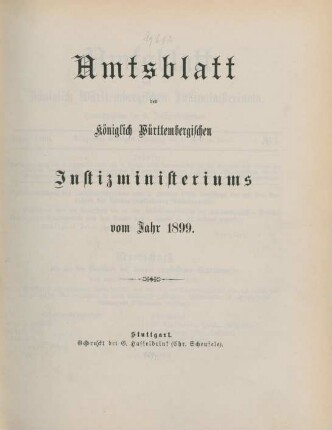 1899: Amtsblatt des Württembergischen Justizministeriums