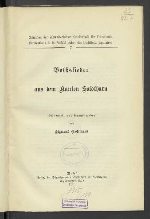 Volkslieder aus dem Kanton Solothurn
