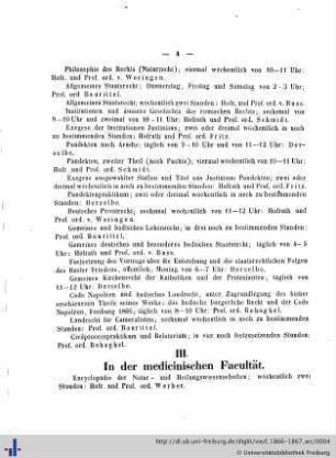III. In der medicinischen Facultät.