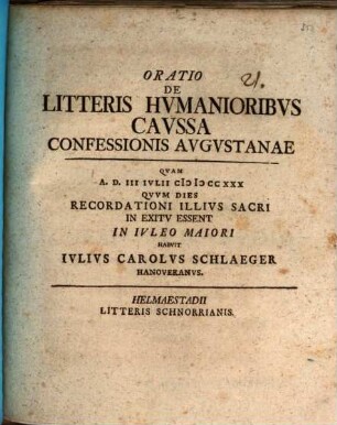Oratio de litteris humanioribus caussa confessionis Augustanae