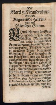 Der Marck zu Brandenburg Siebende Regierende Herren/ Aus dem Zöllerischen Stamm.