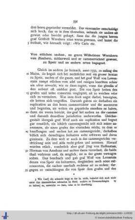 Von etlichen sachen, so grave Wilhelmen Wernhern von Zimbern, mitlerweil und er cammerrichter gewest, zu Speir und an andern orten begegnet.