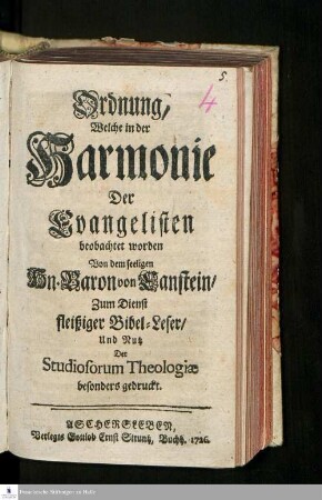 Ordnung, Welche in der Harmonie Der Evangelisten beobachtet worden