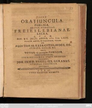 Oratiuncula. Publica. Beatae. Memoriae. Freieslebianae. Sacra.