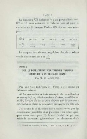Sur le déplacement d'un triangle variable semblable a un triangle donné.