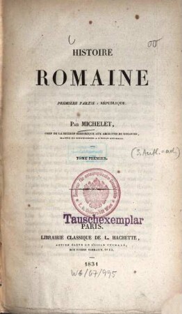 Histoire romaine, 1,1. République. T. 1. - XVI, 408 S.