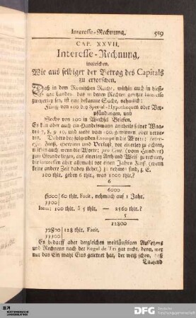 Cap. XXVII. Interesse-Rechnung