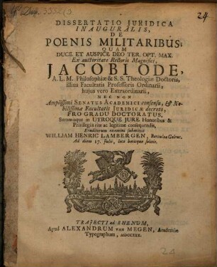 Diss. inaug. de poenis militaribus