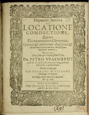 Disputatio Juridica De Locatione Conductione