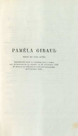 Paméla Giraud. Pièce en cinq actes