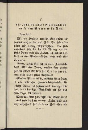 31-37, V. Sir John Falstaff Plumpudding an seinen Vertreter in Rom