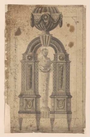 Ansicht eines Ofens mit Stele und großer Urne
