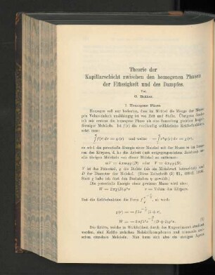 Theorie der Kapillarschicht zwischen den homogenen Phasen der Flüssigkeit und des Dampfes.