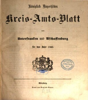 Königlich-bayerisches Kreis-Amtsblatt von Unterfranken und Aschaffenburg : für d. Jahr ... 1860