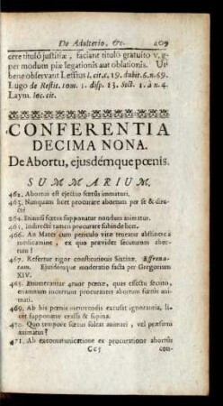 Conferentia Decima Nona. De Abortu, ejusdémque poenis