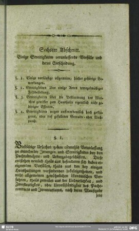 Sechster Abschnitt. Einige Streitigkeiten veranlassende Vorfälle und deren Entscheidung