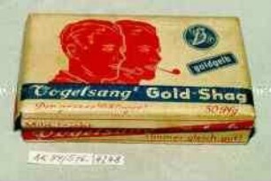 Pappschachtel für 50 Gramm Tabak "goldgelb Vogelsang's Gold-Shag Der grosse Schlager! 50 Pfg."