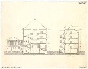Billing, Hermann; Karlsruhe (Baden-Württemberg); Gewerbeschule - Treppenhaus Adlerstraße (Schnitt); Treppenhaus Markgrafenstraße (Schnitt)