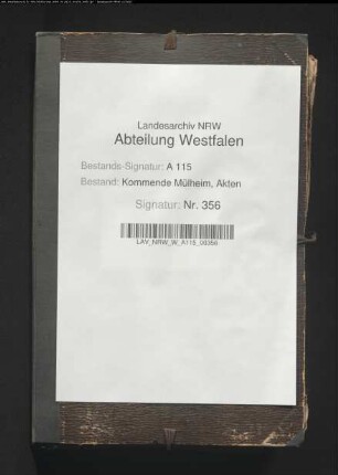 Archivrepertorium der Kommende Mülheim (Konzept).