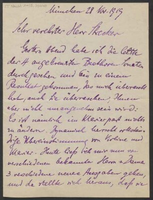 Brief an Ludwig Strecker, Ludwig Strecker (senior) und B. Schott's Söhne : 28.11.1919