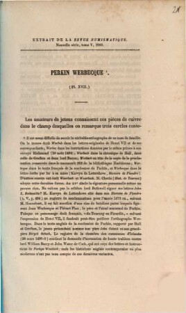 Perkin Werbecque : extrait de la Revue Numismatique. Nouvelle série, tome V, 1860
