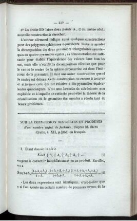 Sur la conversion des séries en produits.