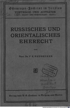 Russisches und orientalisches Eherecht