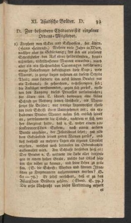 D. Zur besondern Characteristik einzelner Ordens-Mitglieder.