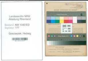 Entnazifizierung Hedwig Gosciaszek , geb. 13.10.1890 (Kindergaertnerin)