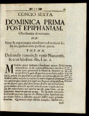 Concio Sexta. Dominica Prima Post Epiphaniam.