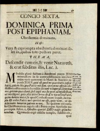Concio Sexta. Dominica Prima Post Epiphaniam.