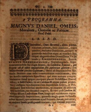 Bibliotheca caesarea, sive Oratio de caesaribus Rom. qui scriptis ab se editis immortalem sibi pepererunt gloriam